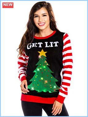 Light-Up Ugly Christmas Pullover Sweater Crew Neck Long Sleeve